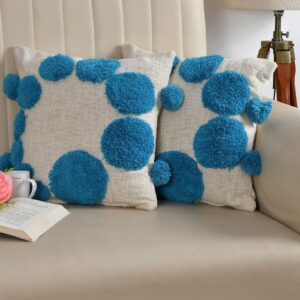 Tarisa Sofa Cushion Cover Cotton | Cushion Covers 16 inch x 16 inch Pack of 2 Blue Circle