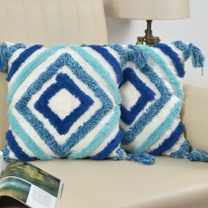 Tarisa Sofa Cushion Cover Cotton | Cushion Covers 16 inch x 16 inch Blue Diamond