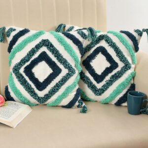 Tarisa Sofa Cushion Cover Cotton | Cushion Covers 16 inch x 16 inch Pack of 2 Green Diamond
