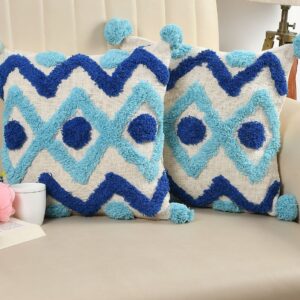 Tarisa Sofa Cushion Cover Cotton | Cushion Covers 16 inch x 16 inch Slug Blue Sky