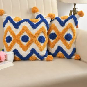 Tarisa Sofa Cushion Cover Cotton | Cushion Covers 16 inch x 16 inch Slug Yellow Blue