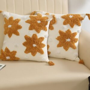 Tarisa Sofa Cushion Cover Cotton | Cushion Covers 16 inch x 16 inch Yellow Flower