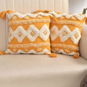 Tarisa Sofa Cushion Cover Cotton | Cushion Covers 16 inch x 16 inch Yellow White Diamond