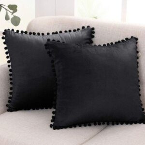 Tarisa Velvet Throw Pillow Covers Black Plain 16 x 16 Inch | Pack of 5 |